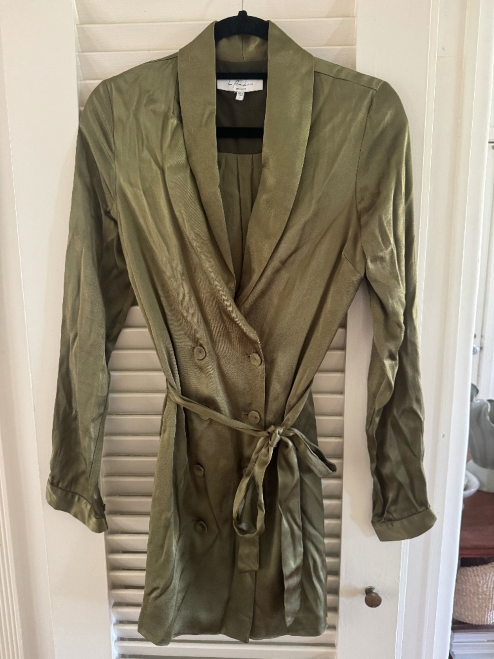 L'Academie olive green satin button blazer dress (S)